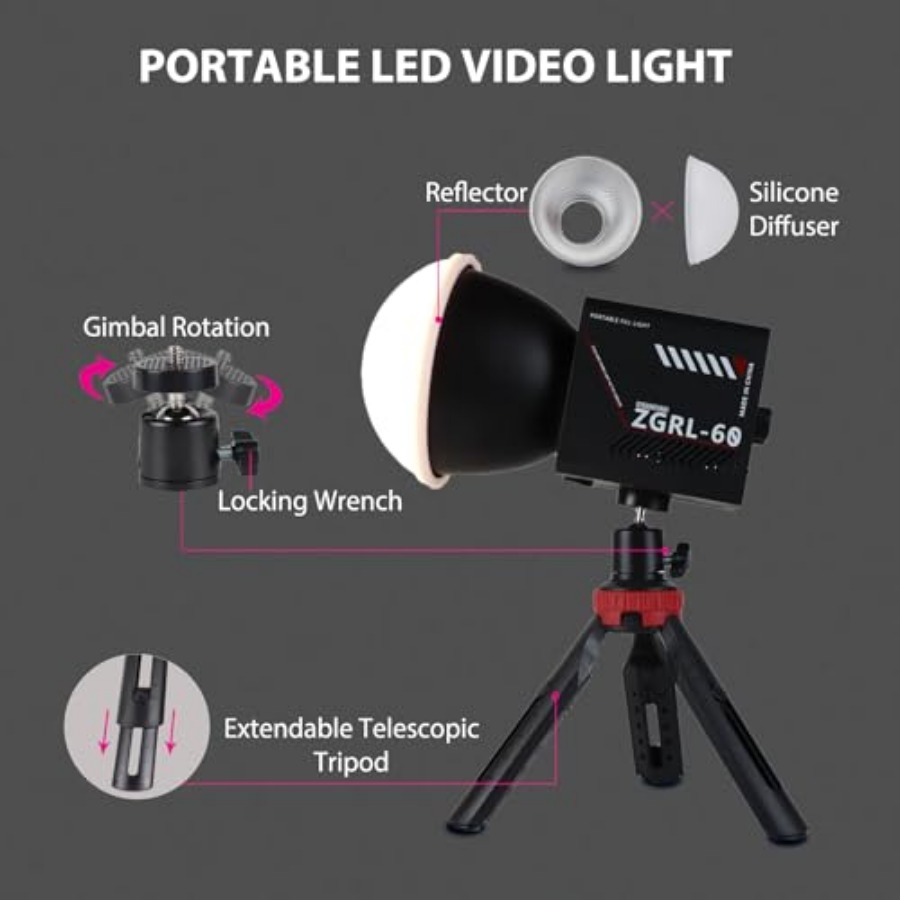 ضوء فيديو LED محمول بقوة 60 وا - مراجعة Photography Videos Free وسعره